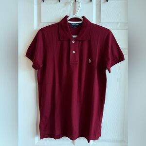 NWT Polo Ralph Lauren custom fit short-sleeve polo shirt in burgundy color. 